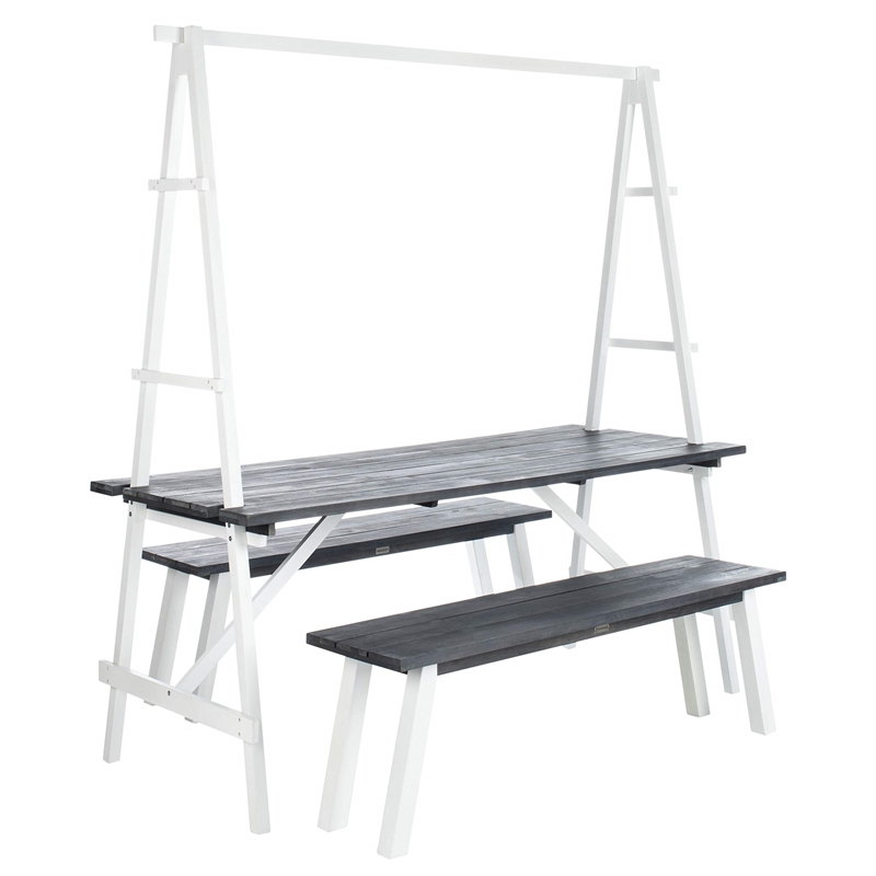 Safavieh Willamy 3-Piece Acacia Wood Outdoor Dining Set in Dark Slate Gray/White