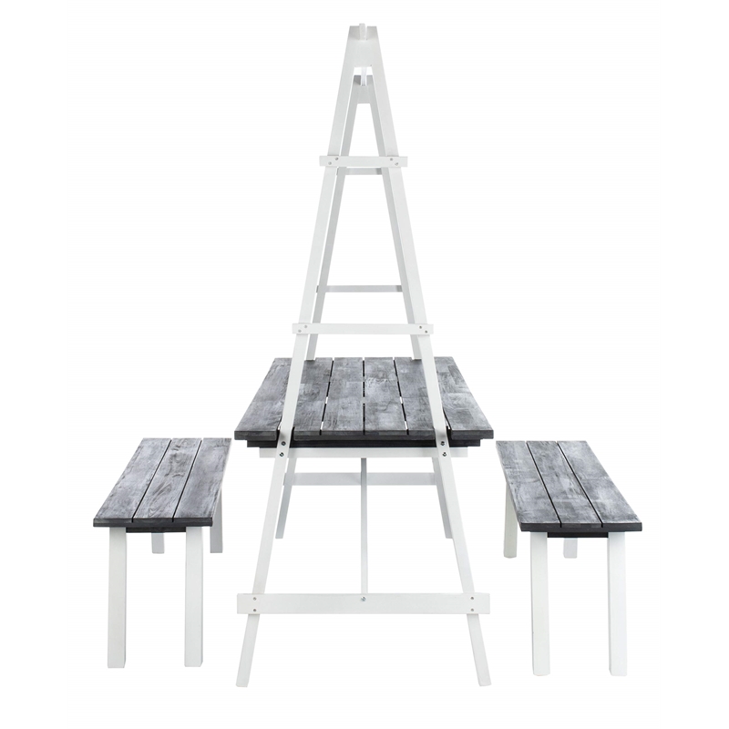 Safavieh Willamy 3-Piece Acacia Wood Outdoor Dining Set in Dark Slate Gray/White