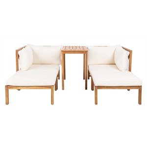 Safavieh Ronson 5-Piece Acacia Wood Frame Sectional Set in Natural and Beige