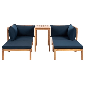 Safavieh Ronson 5-Piece Acacia Wood Frame Sectional Set in Natural and Navy