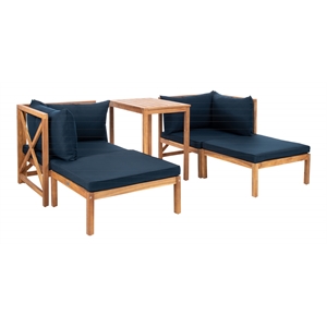 safavieh ronson 5-piece acacia wood frame sectional set in natural and navy