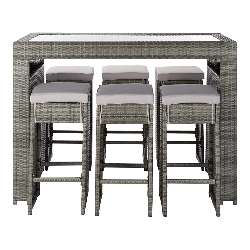 Safavieh Horus Wicker/Polyester/Steel Frame Outdoor Dining Set in Gray/Beige