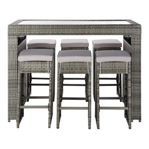 Safavieh Horus Wicker/Polyester/Steel Frame Outdoor Dining Set in Gray/Beige