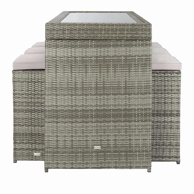 Safavieh Horus Wicker/Polyester/Steel Frame Outdoor Dining Set in Gray/Beige