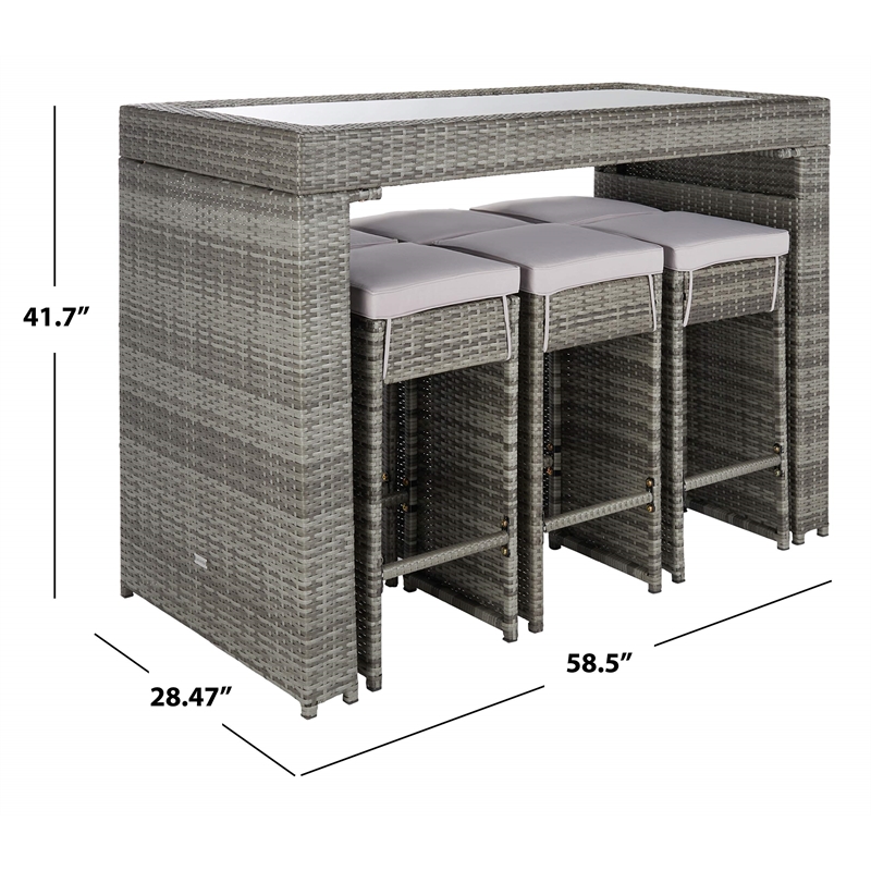 Safavieh Horus Wicker/Polyester/Steel Frame Outdoor Dining Set in Gray/Beige