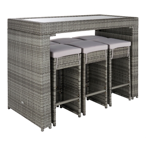 Safavieh Horus Wicker/Polyester/Steel Frame Outdoor Dining Set in Gray/Beige
