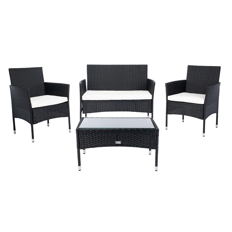 Safavieh Abdul 4-Piece Polyester Wicker/Steel Outdoor Living Set in Black/White