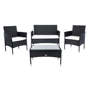 Safavieh Abdul 4-Piece Polyester Wicker/Steel Outdoor Living Set in Black/White