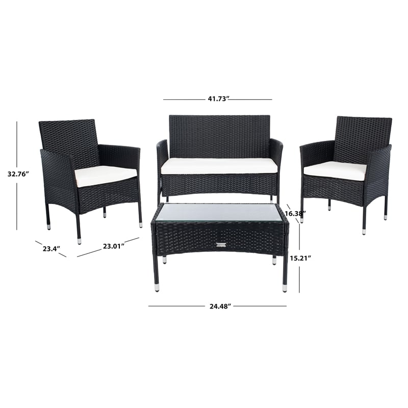 Safavieh Abdul 4-Piece Polyester Wicker/Steel Outdoor Living Set in Black/White