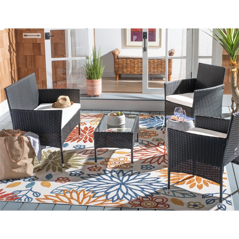 Safavieh Abdul 4-Piece Polyester Wicker/Steel Outdoor Living Set in Black/White