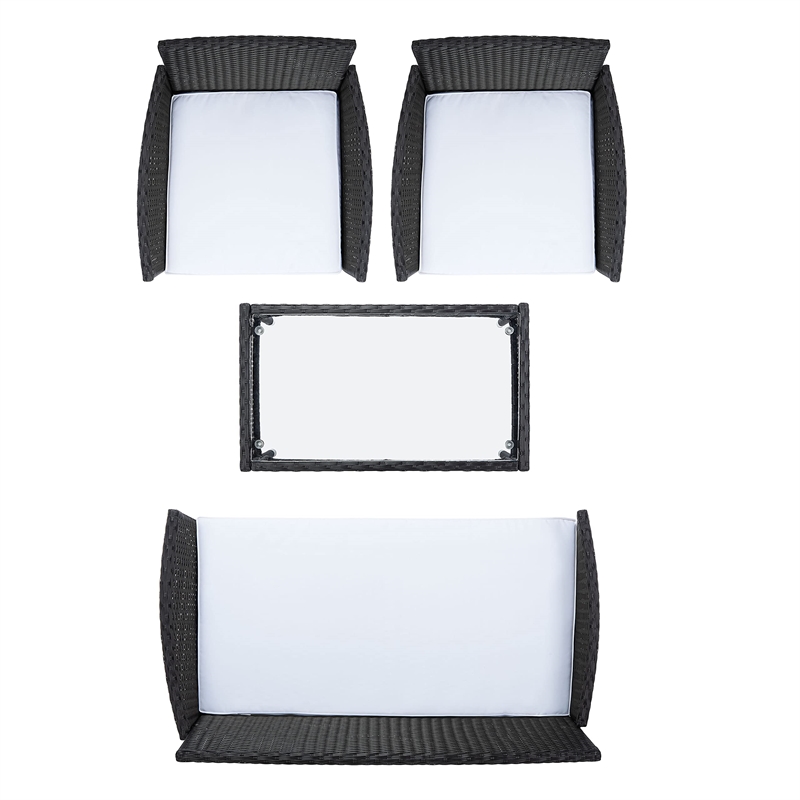 Safavieh Abdul 4-Piece Polyester Wicker/Steel Outdoor Living Set in Black/White