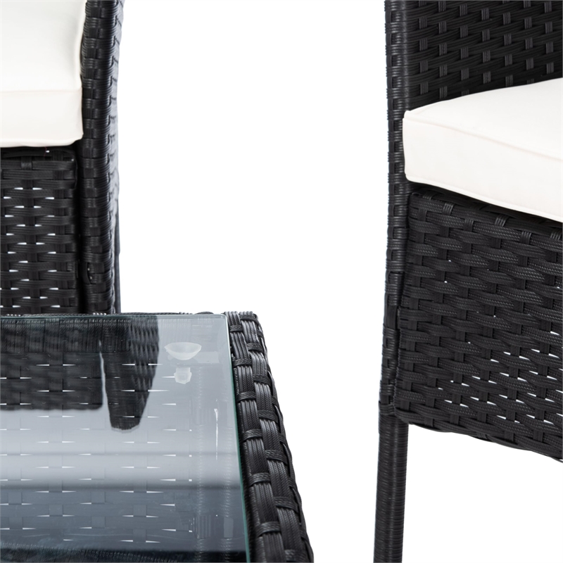 Safavieh Abdul 4-Piece Polyester Wicker/Steel Outdoor Living Set in Black/White