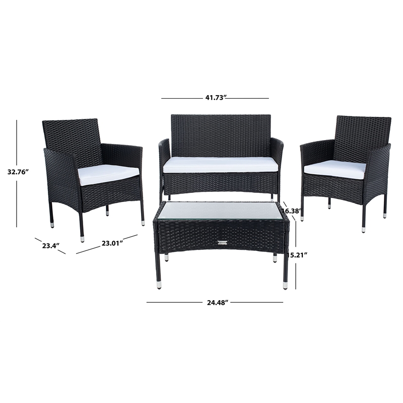 Safavieh Abdul 4-Piece Polyester Wicker/Steel Outdoor Living Set in Black/White