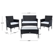 Safavieh Abdul 4-Piece Polyester Wicker/Steel Outdoor Living Set in Black/White