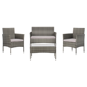Safavieh Abdul 4-Piece Polyester Wicker/Steel Outdoor Living Set in Gray