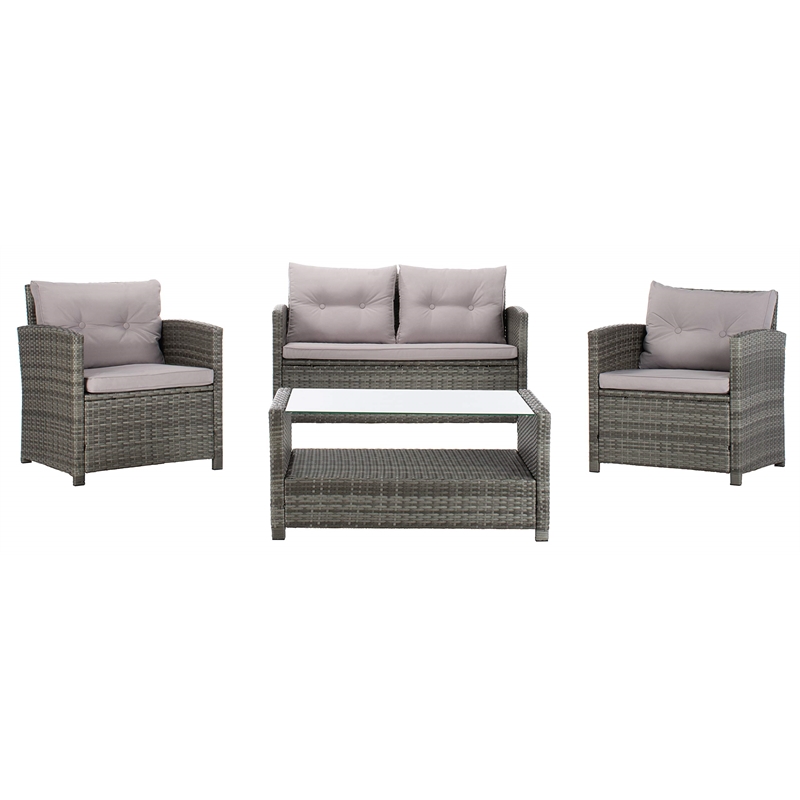 Safavieh Vellor 4-Piece Polyester Wicker/Steel Outdoor Living Set in Gray/Beige