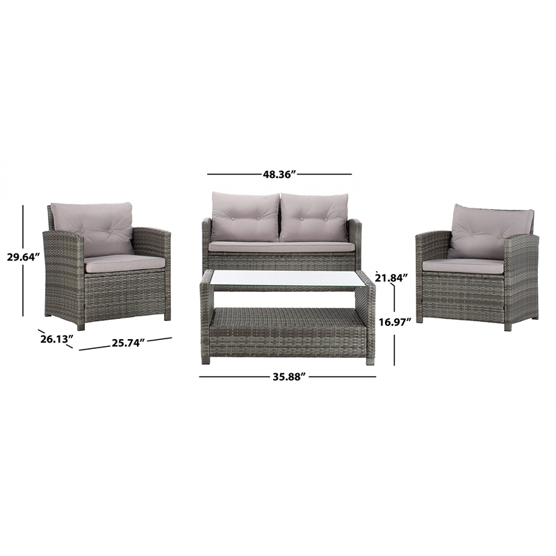 Safavieh Vellor 4-Piece Polyester Wicker/Steel Outdoor Living Set in Gray/Beige