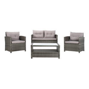 safavieh vellor 4-piece polyester wicker/steel outdoor living set in gray/beige