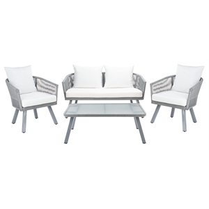 Safavieh Belmi 4-Piece Steel Metal Outdoor Living Set in Gray Rope/Beige
