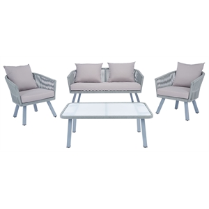 Safavieh Belmi 4-Piece Steel Metal Outdoor Living Set in Gray Rope