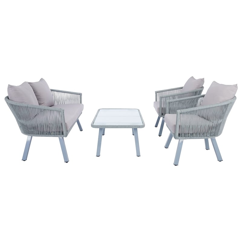 Safavieh Belmi 4-Piece Steel Metal Outdoor Living Set in Gray Rope