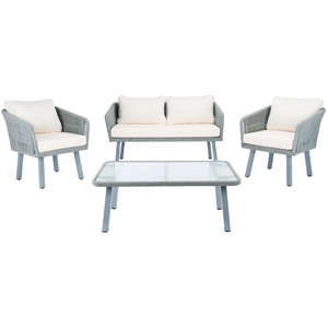 Safavieh Kerson 4-Piece Polyester Fabric/Steel Outdoor Living Set in Gray/Beige