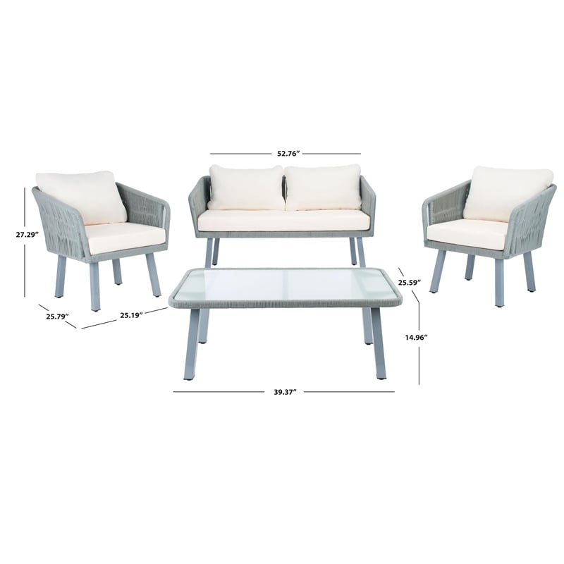 Safavieh Kerson 4-Piece Polyester Fabric/Steel Outdoor Living Set in Gray/Beige