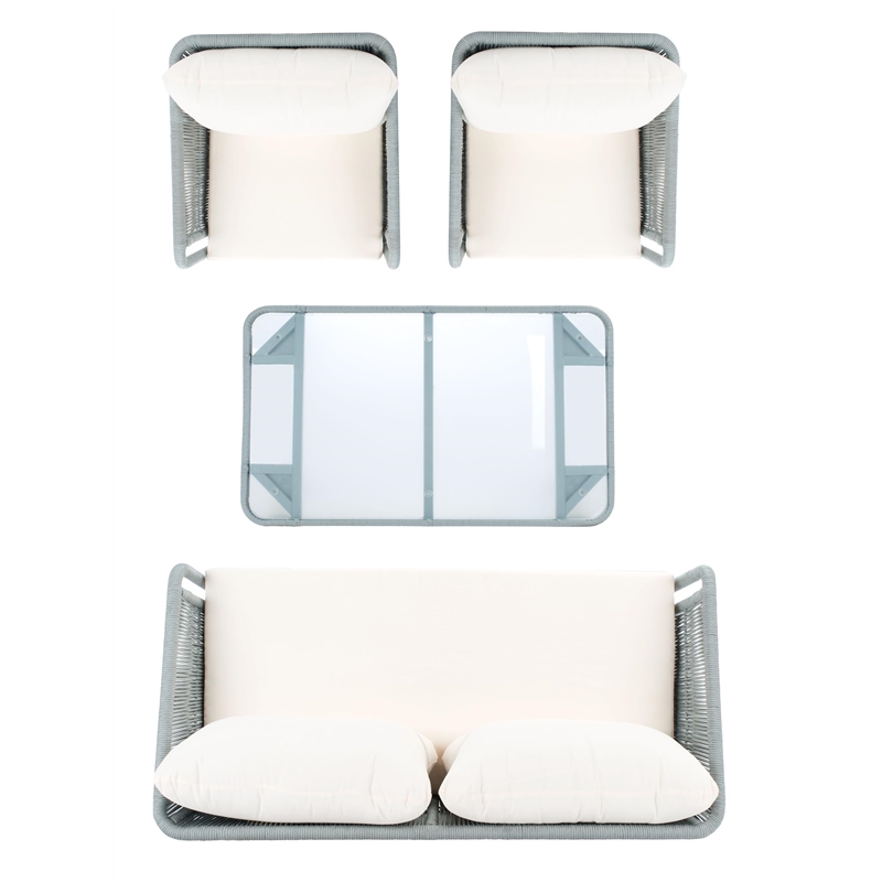 Safavieh Kerson 4-Piece Polyester Fabric/Steel Outdoor Living Set in Gray/Beige