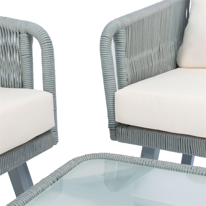 Safavieh Kerson 4-Piece Polyester Fabric/Steel Outdoor Living Set in Gray/Beige