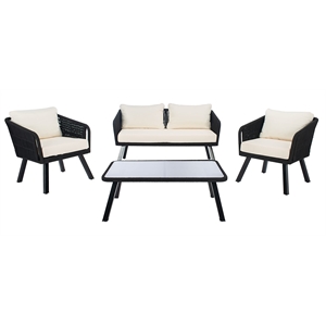 Safavieh Kerson 4-Piece Polyester Fabric/Steel Outdoor Living Set in Black/Beige