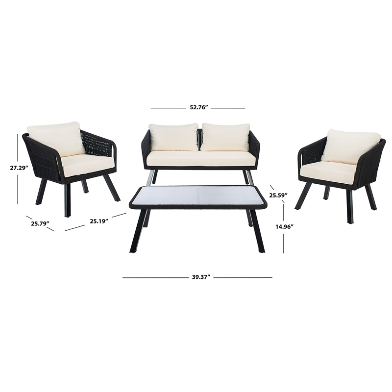 Safavieh Kerson 4-Piece Polyester Fabric/Steel Outdoor Living Set in Black/Beige