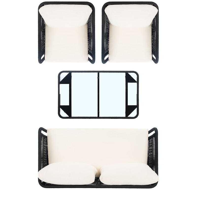 Safavieh Kerson 4-Piece Polyester Fabric/Steel Outdoor Living Set in Black/Beige