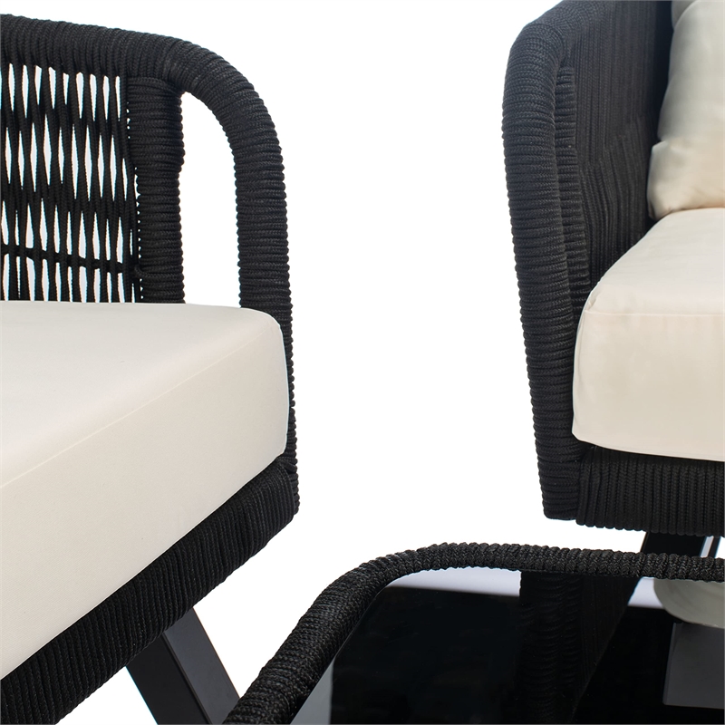 Safavieh Kerson 4-Piece Polyester Fabric/Steel Outdoor Living Set in Black/Beige