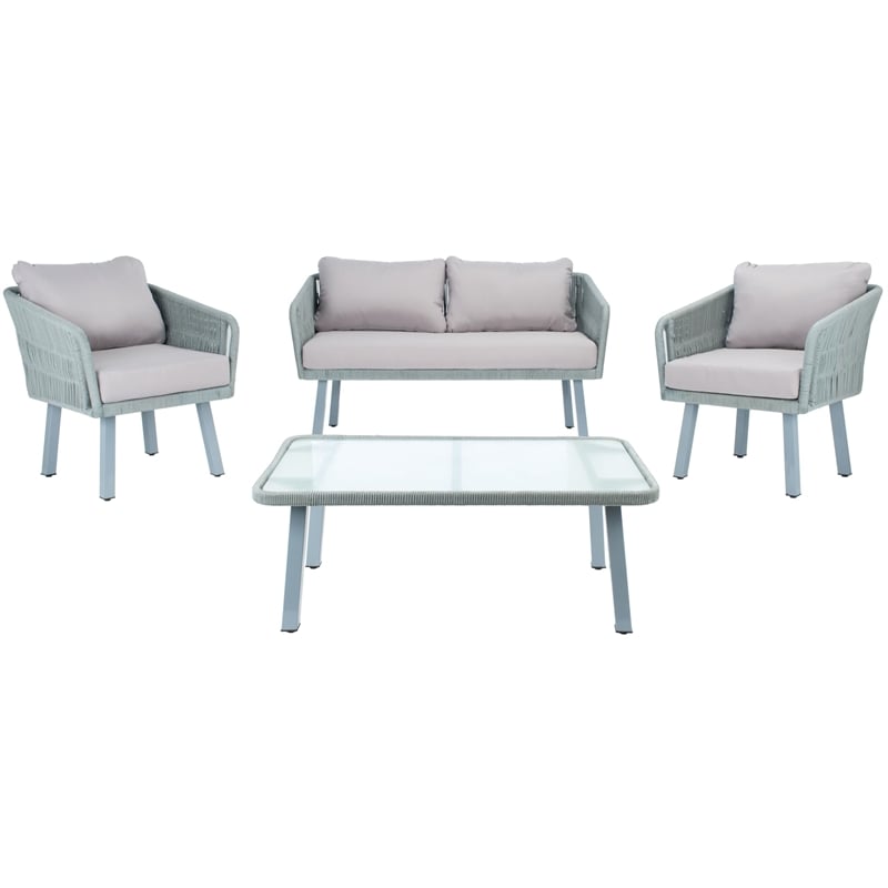 Safavieh Kerson 4-Piece Polyester Fabric/Steel Outdoor Living Set in Gray