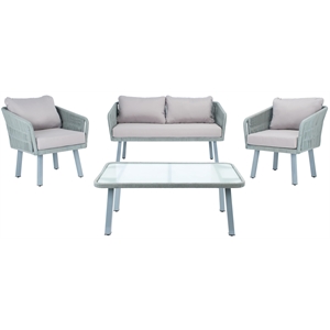 Safavieh Kerson 4-Piece Polyester Fabric/Steel Outdoor Living Set in Gray