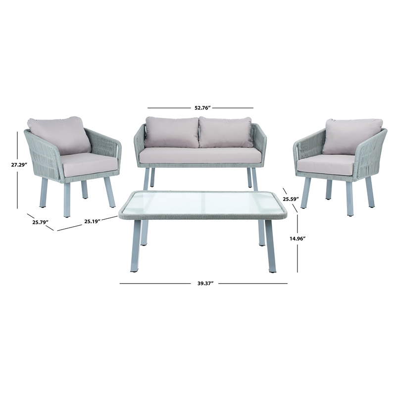 Safavieh Kerson 4-Piece Polyester Fabric/Steel Outdoor Living Set in Gray