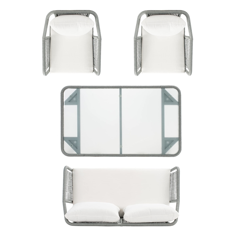 Safavieh Torsla 4-Piece Steel Metal Outdoor Living Set in Gray Rope and Beige