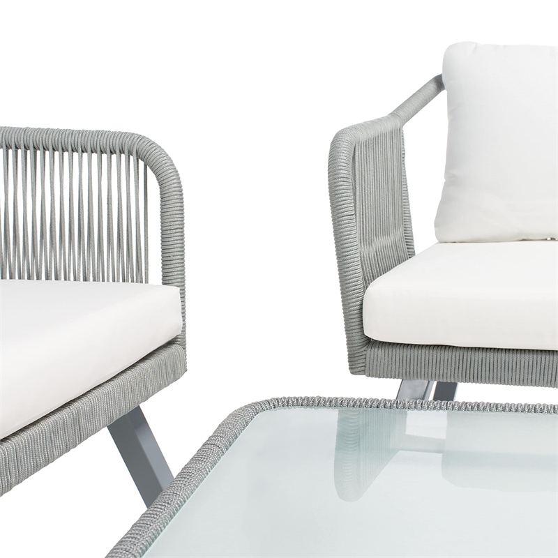 Safavieh Torsla 4-Piece Steel Metal Outdoor Living Set in Gray Rope and Beige