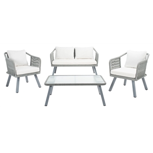 Safavieh Torsla 4-Piece Steel Metal Outdoor Living Set in Gray Rope and Beige
