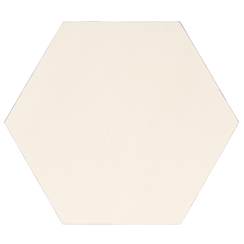 Danez Hexagon Elm Wood Accent Table in White/Natural
