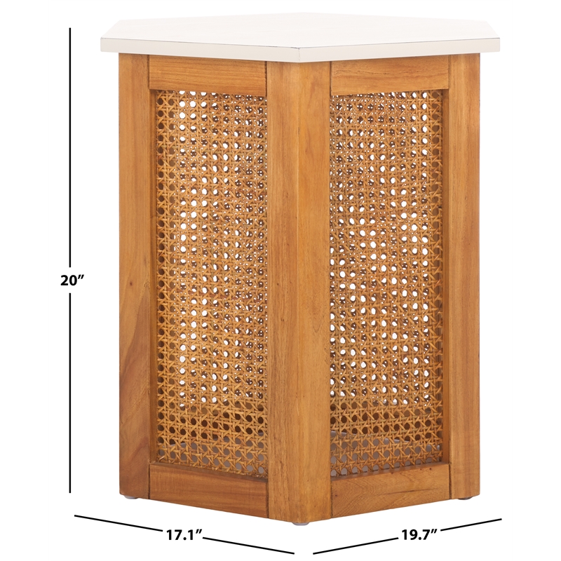 Danez Hexagon Elm Wood Accent Table in White/Natural