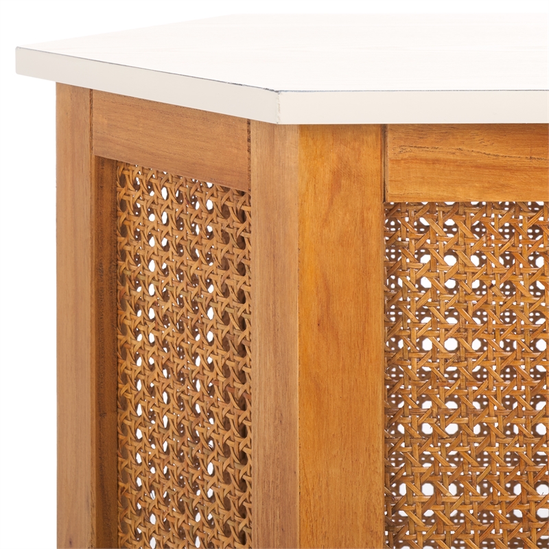 Danez Hexagon Elm Wood Accent Table in White/Natural