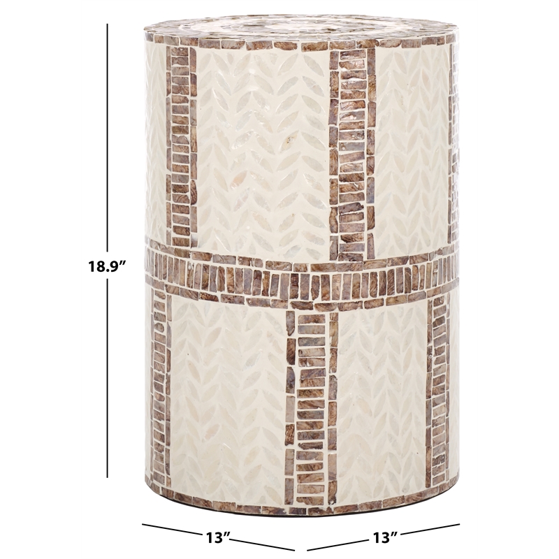 Safavieh Keary Round Solid Wood Accent Table in White / Gold