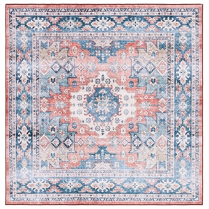 Safavieh Arizona 6'-0&quot X 6'-0&quot Square Polyester Power Loomed Rug In Blue / Rust