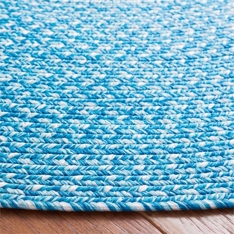Safavieh Braided 3' X 3' Round Hand Woven Rug in Aqua / Ivory