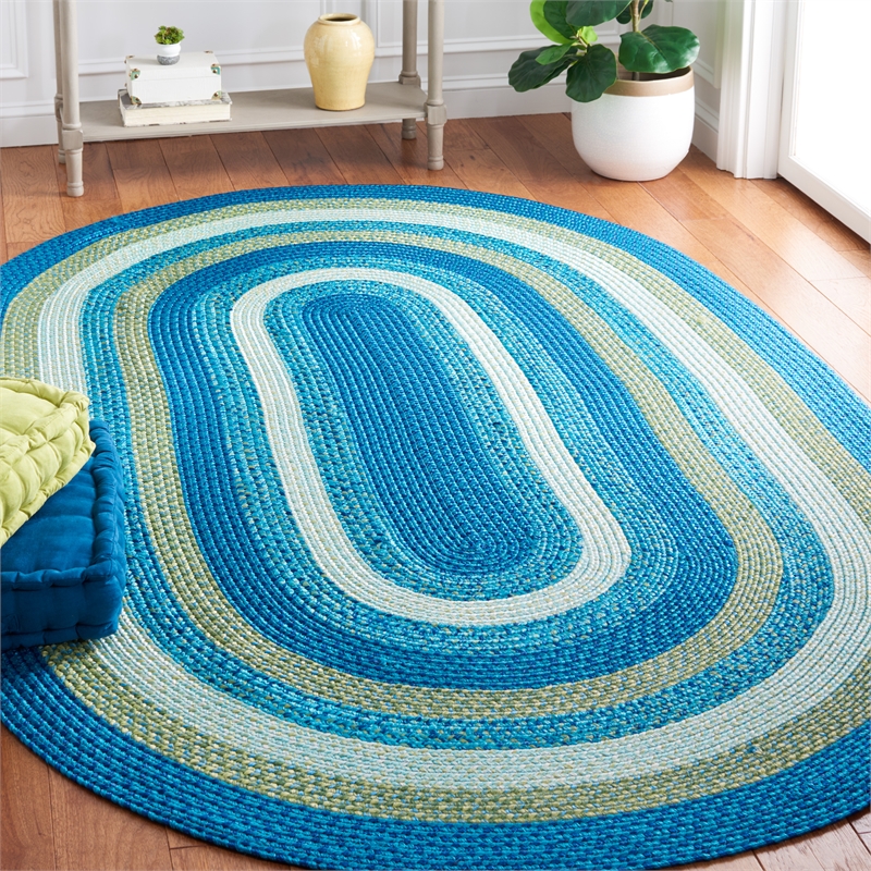 Safavieh Braided 4' X 6' Oval Hand Woven Rug in Aqua / Green