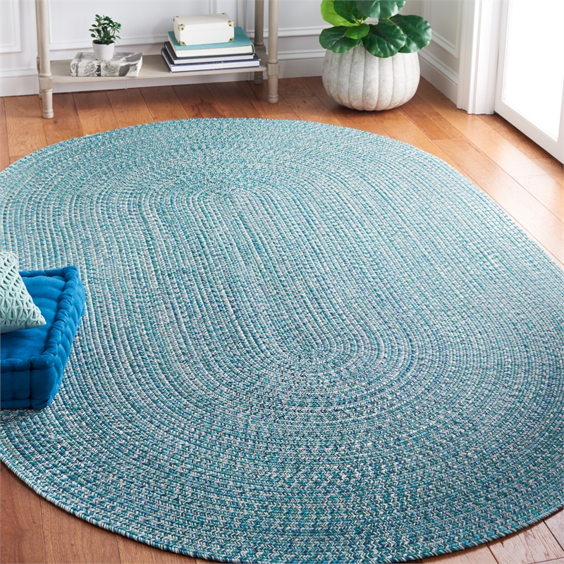 Safavieh Braided 4' X 6' Oval Hand Woven Rug in Teal / Green