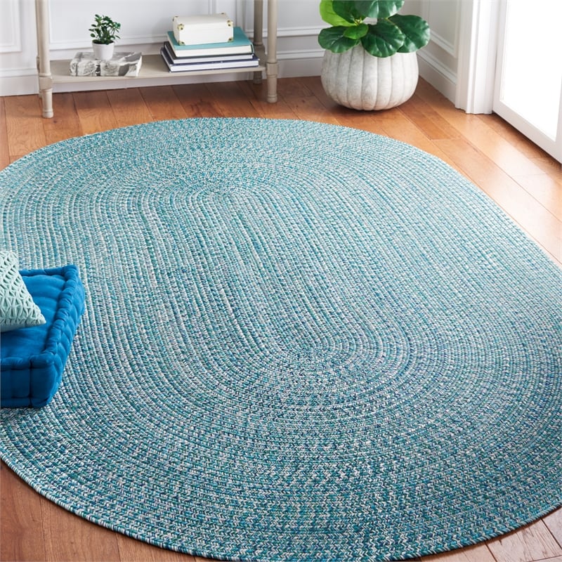 Safavieh Braided 6' X 9' Oval Hand Woven Rug in Teal / Green