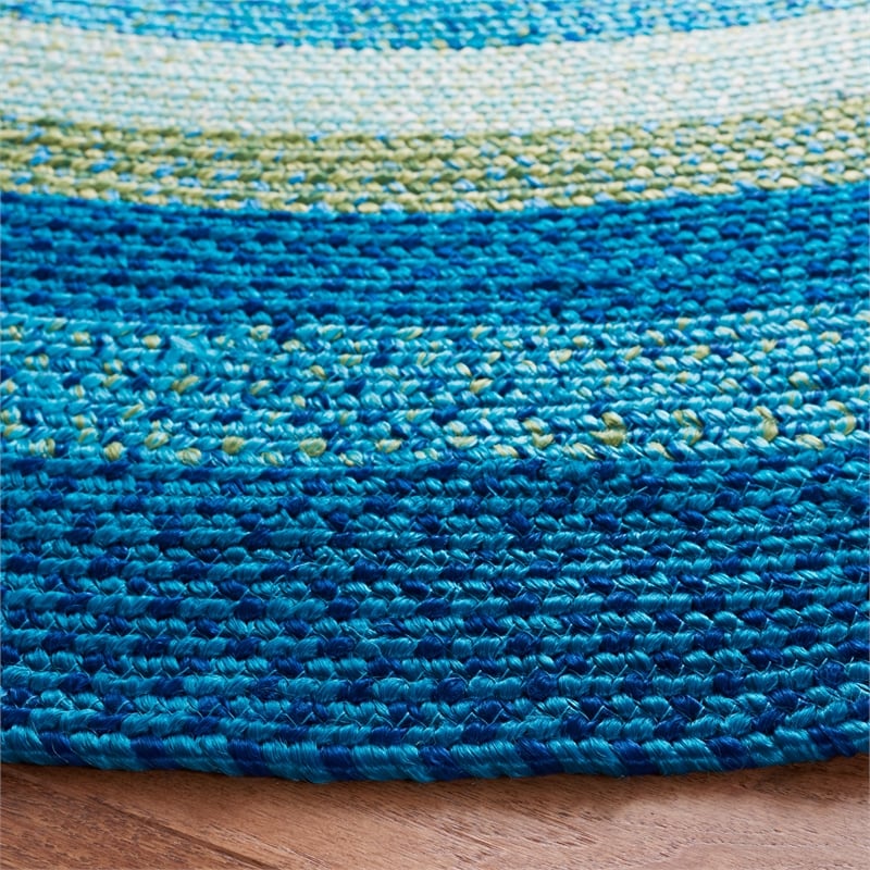 Safavieh Braided 7' X 7' Round Hand Woven Rug in Aqua / Green