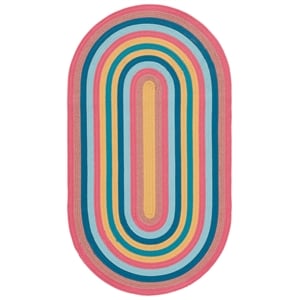 Safavieh Braided 5'-0&quot x 8'-0&quot Oval Hand Woven Rug in Pink / Blue